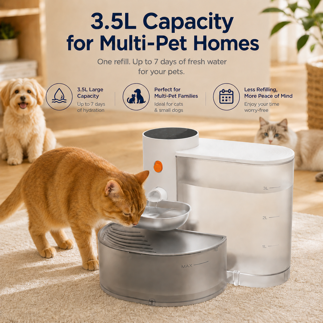 Purrcado Wireless Filter Free Pour-Over Elevated Stainless Steel Cat Water Fountain, 101-oz